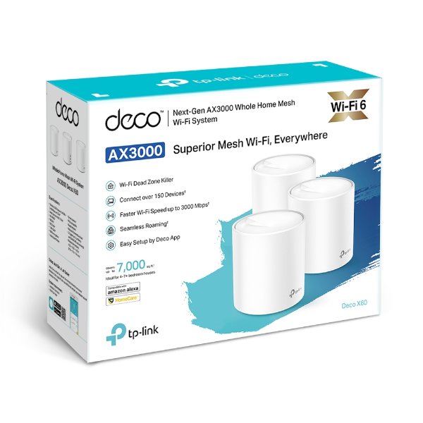 תמונה של נתב אלחוטי לכיסוי מושלם TP-LINK Deco X60 Mesh Wifi6 AX3000 3 Pack