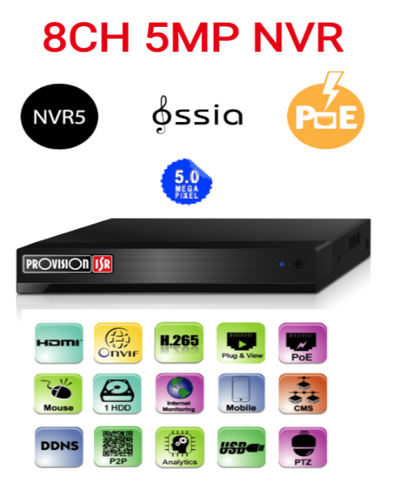 תמונה של מערכת הקלטה לשמונה מצלמות Provision 5mp NVR5-8200PX POE